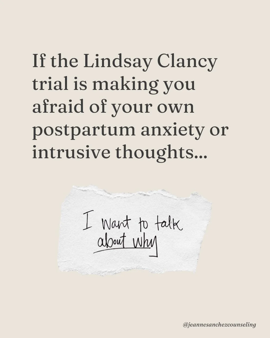 The Lindsay Clancy trial has brought a lot of attention to postpartum mental health, postpartum psychosis, and the experiences of new mothers.⁣
⁣
For some pregnant and postpartum moms (especially those experiencing perinatal OCD, postpartum anxiety, 