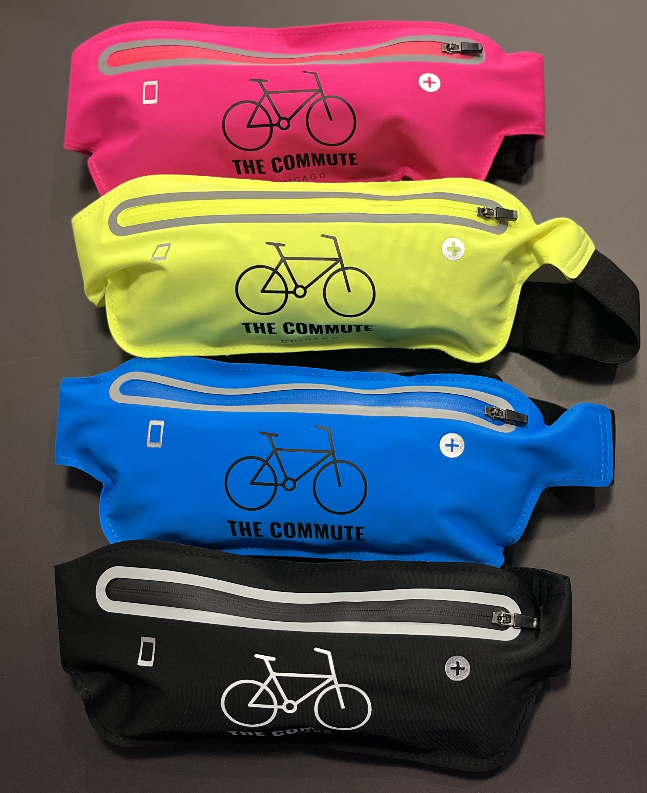 Variety of colors for reflective slim pack waist packs.
