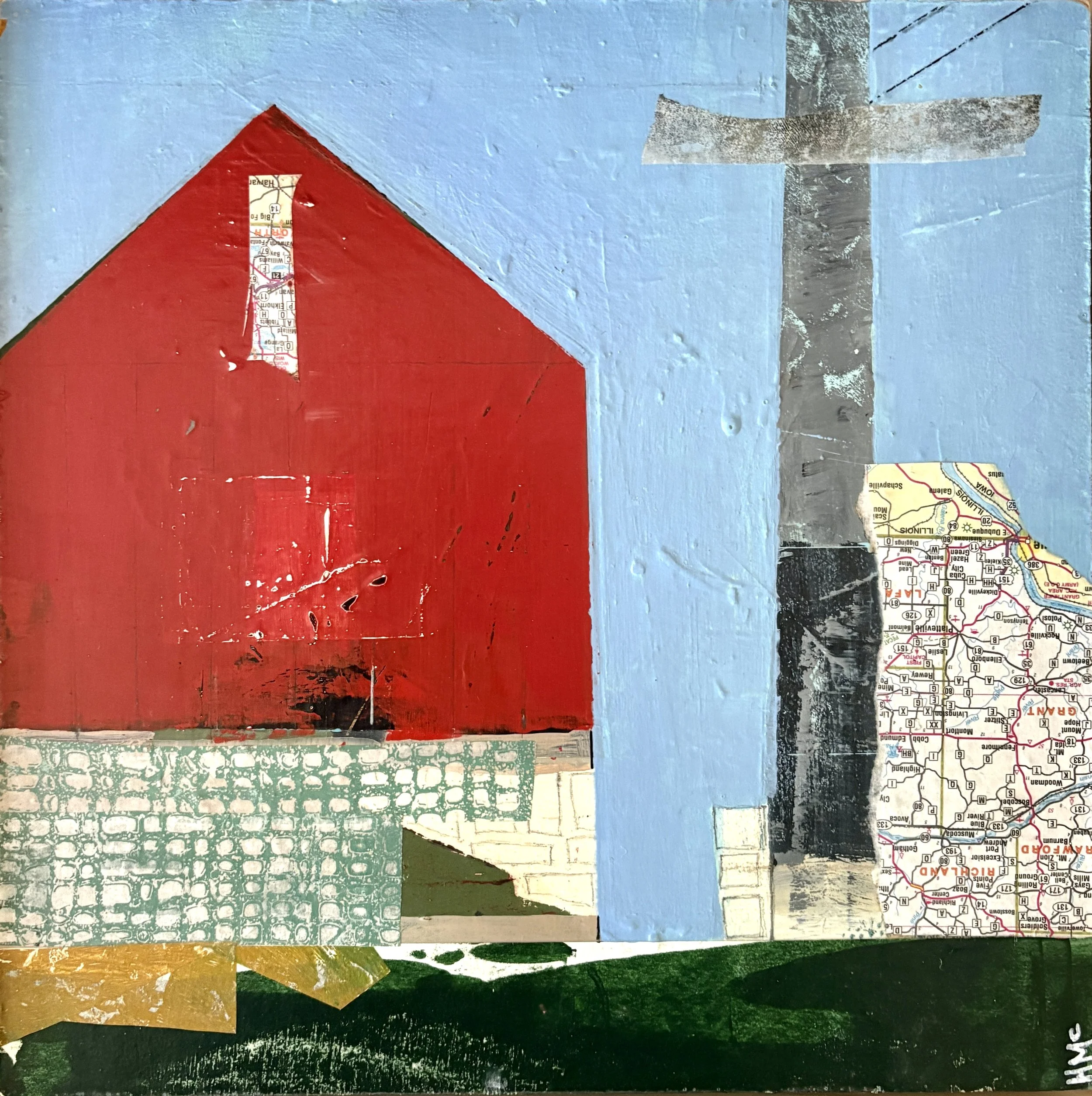 "Mapped Memories," 12x12, Mixed Media on Wood Panel
