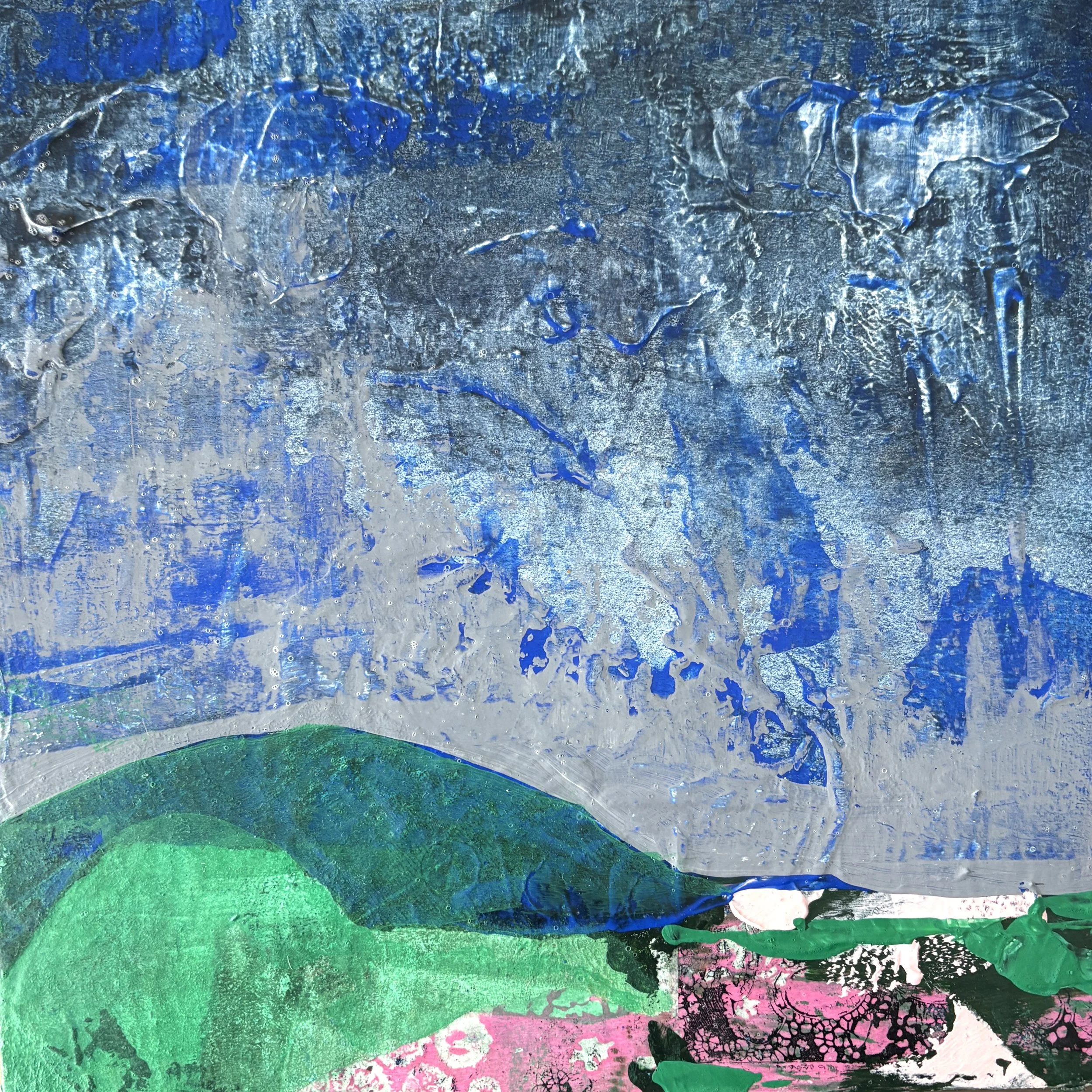 "When the Blue Breaks Through" 8x8 Mixed Media on wood panel