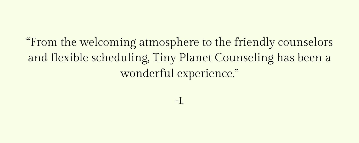Quote about Tiny Planet Counseling on a light beige background.