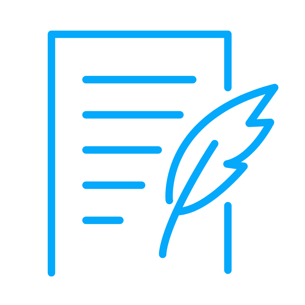 Icon of a book with a quill pen, representing writing or literature.