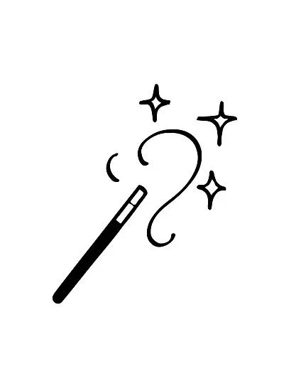 Magic wand with sparkles and a question mark, symbolizing magic or wonder.