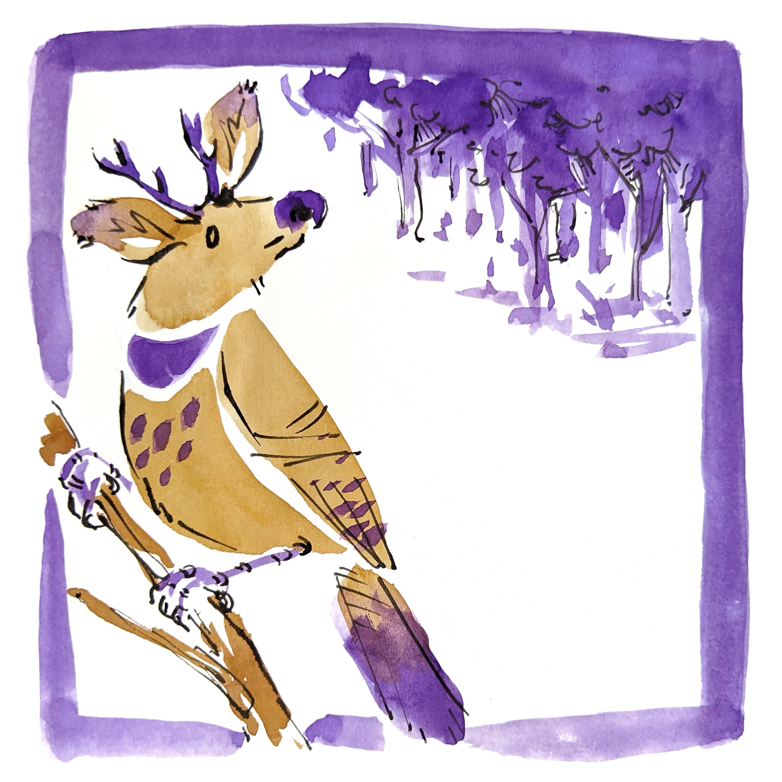 A half deer, half bird listens to the forest