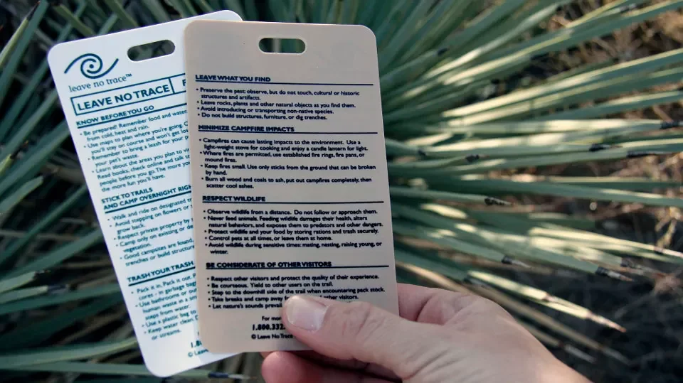 Reference cards explain the Leave No Trace Seven Principles