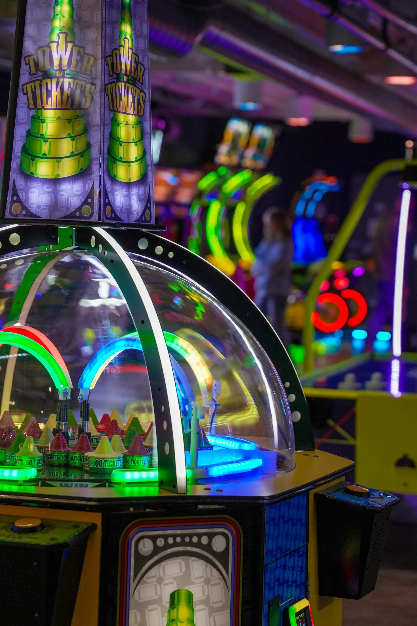 Colorful, brightly colored arcade games within Legends Arcade in Port Angeles