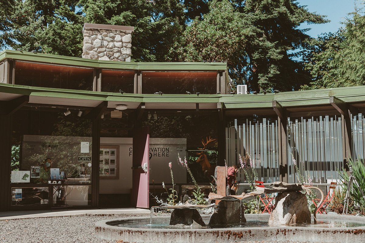An outside view of the Port Angeles Fine Arts Center and it's unique garden area/building and gallery.