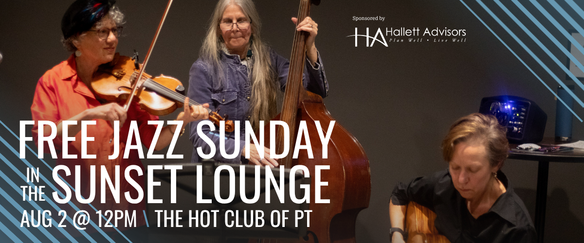 A graphic promo of Free Jazz Sunday in the Sunset Lounge of Field Hall in Port Angeles, WA.