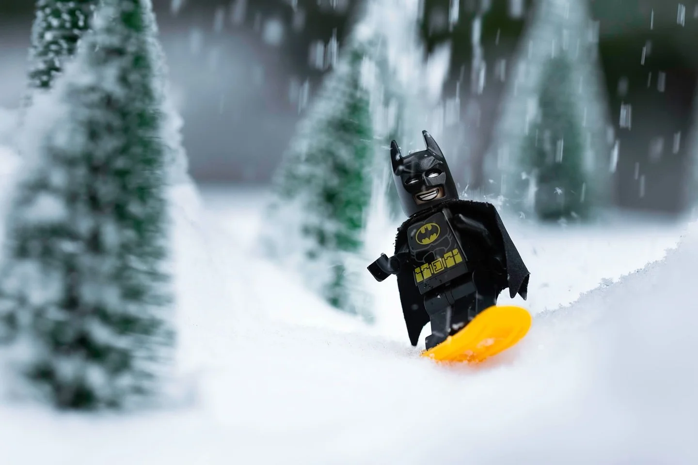 Batman shredding it up in New York!

BTS: It snowed when we were in New York, so I took a few snowboarding photos. The trees are from @lemaxcollection from @michaelsstores