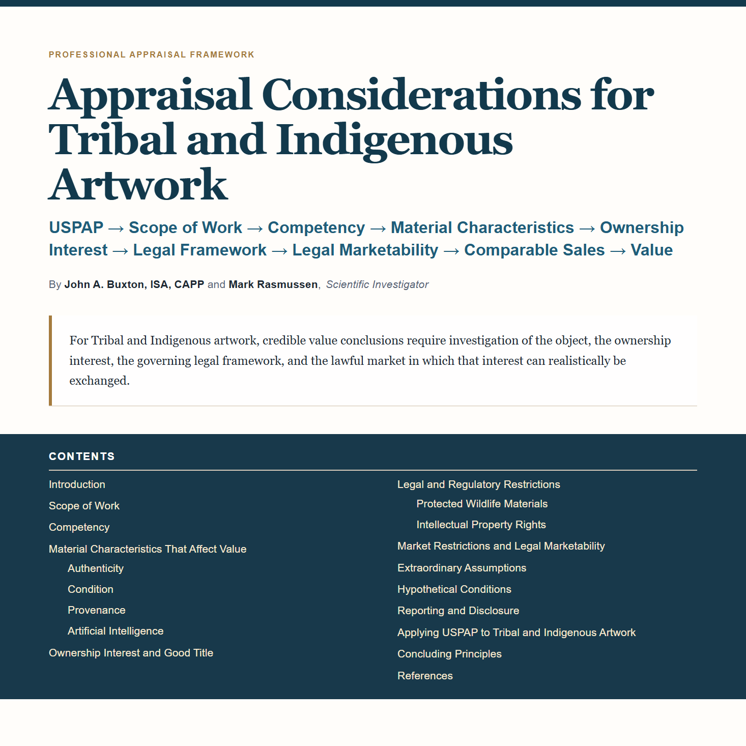 Professional Framework — Appraisal Considerations for Tribal and Indigenous Artwork