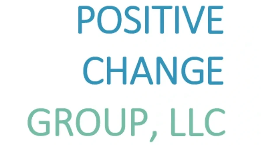 Text displaying 'Positive Change Group, LLC' with 'Positive Change' in blue and 'Group, LLC' in green.