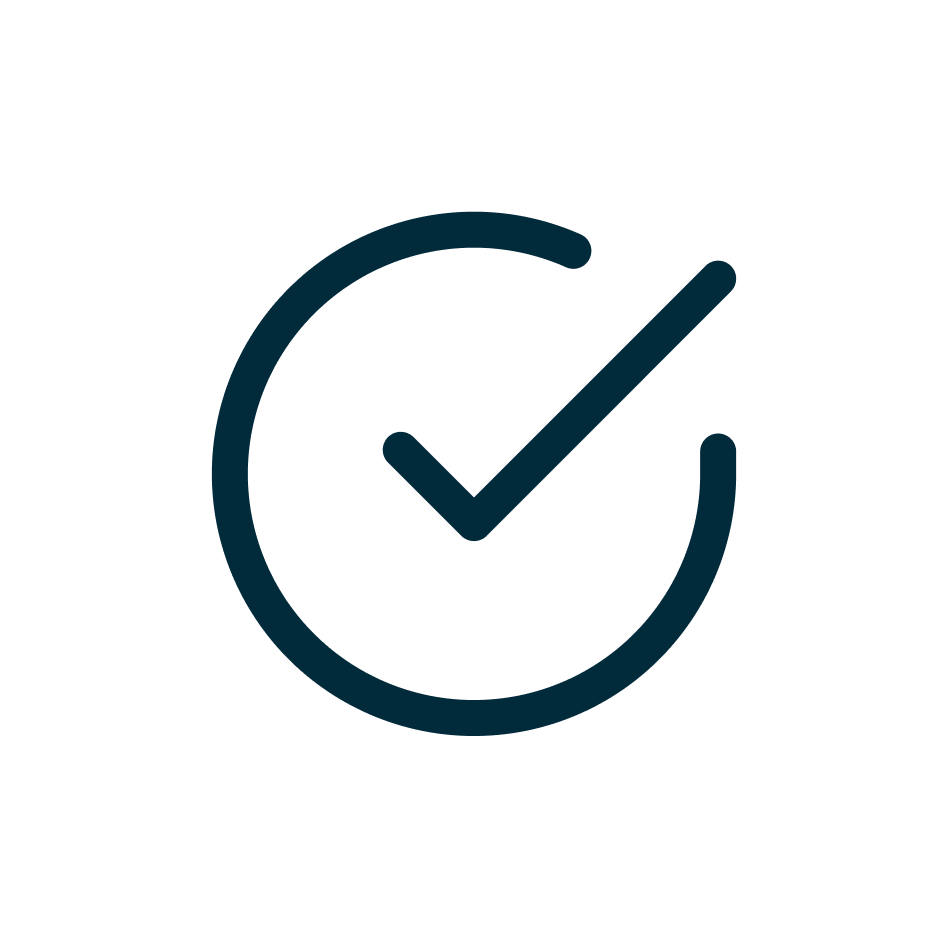 A dark blue check mark inside a circle, representing completion or approval.