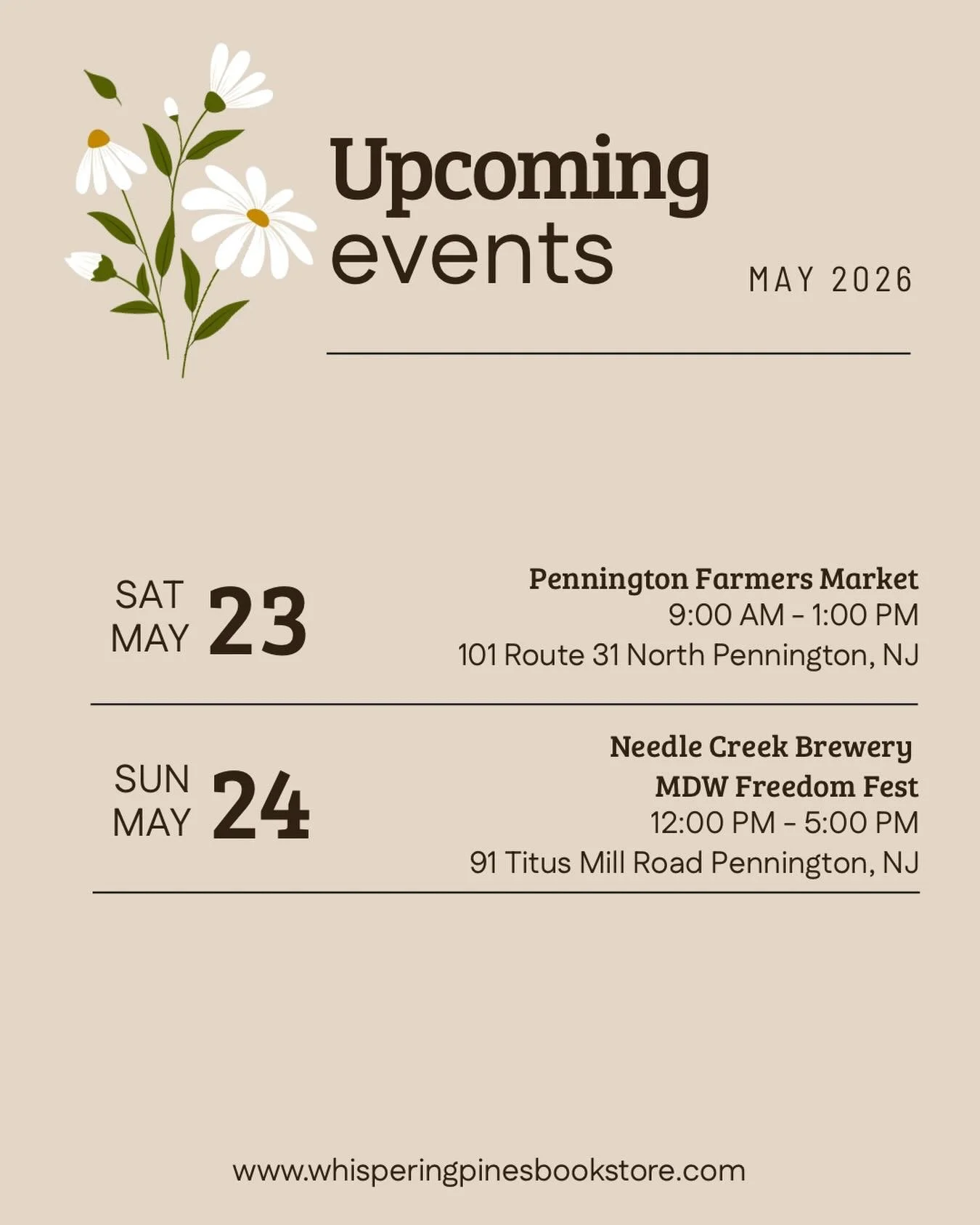 Looking for something fun to do this MDW? Come see us at the @penningtonfarmersmarket on Saturday 5/23 from 9-1 and then wind down with a new book at @needlecreekbrew on Sunday 5/24 from 12-5!