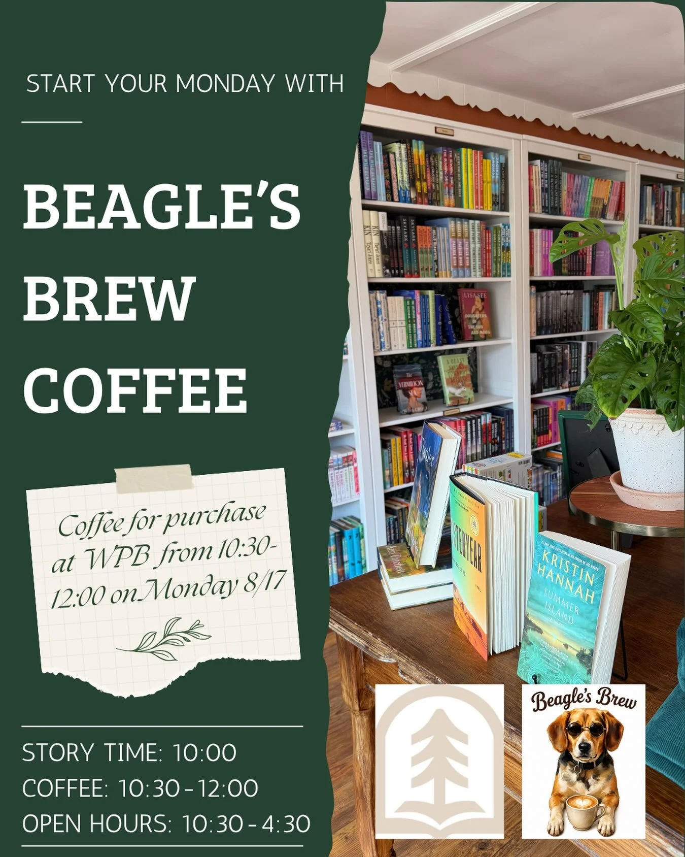 See you tomorrow for Little Readers Story Time, coffee with @beaglesbrewcoffee, and some new book discoveries, lovely readers! 📖☕️
