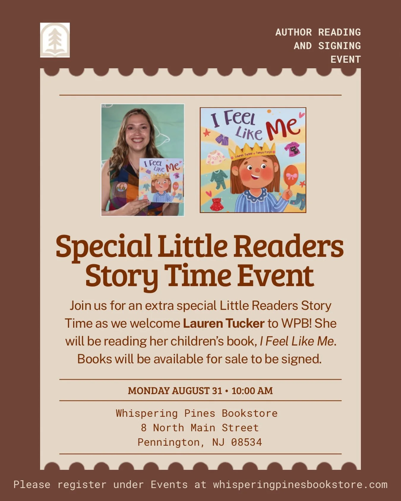 Head over to the website to register for this extra special Little Readers Story Time with @laurentuckerauthor on Monday, 8/31, at 10:00am! ⭐️