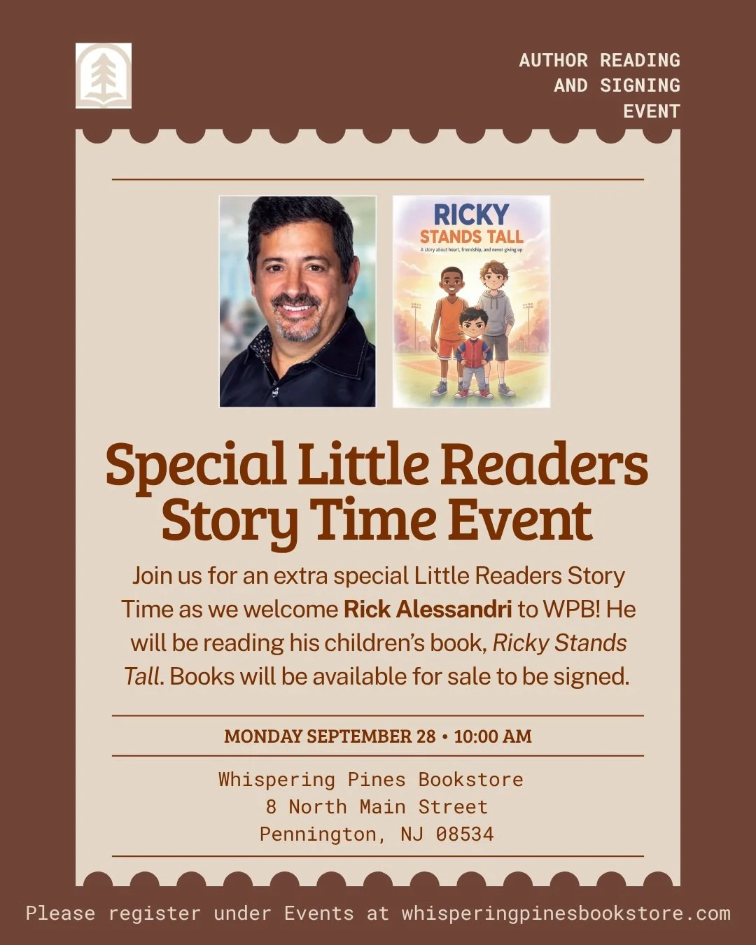 Head over to the website to register for another extra special Little Readers Story Time with @rickystandstall author, Rick Alessandri, on Monday, 9/28, at 10:00am! 🏀