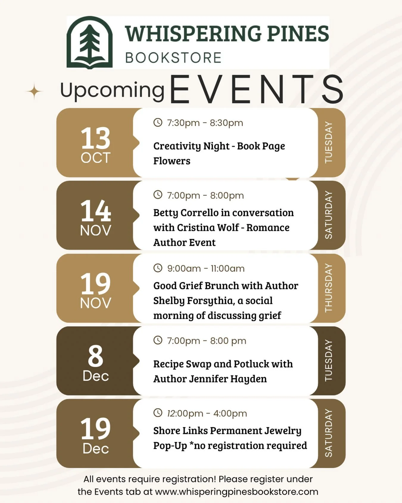 New event added: Good Grief Brunch with author Shelby Forsythia who will be discussing her new book Of Course I&rsquo;m Here Right Now: Three Actually Helpful Things to Say to Someone Grieving. This event is free and copies of Sylvia&rsquo;s book wil