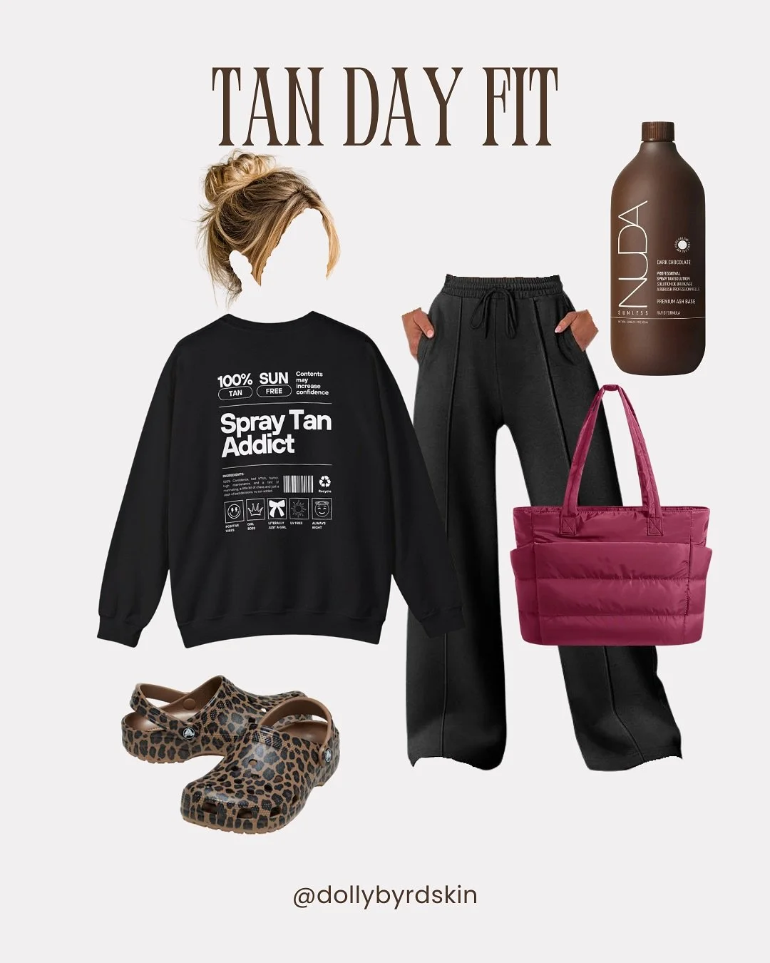 This is what I would wear to my spray tan appointments 😌 
-loose fitting clothes-sorry no leggings! 
-arms and legs covered to prevent smudges, spills, or transfer
-Javasok because as much as an iced coffee after an appointment sounds divine, we got