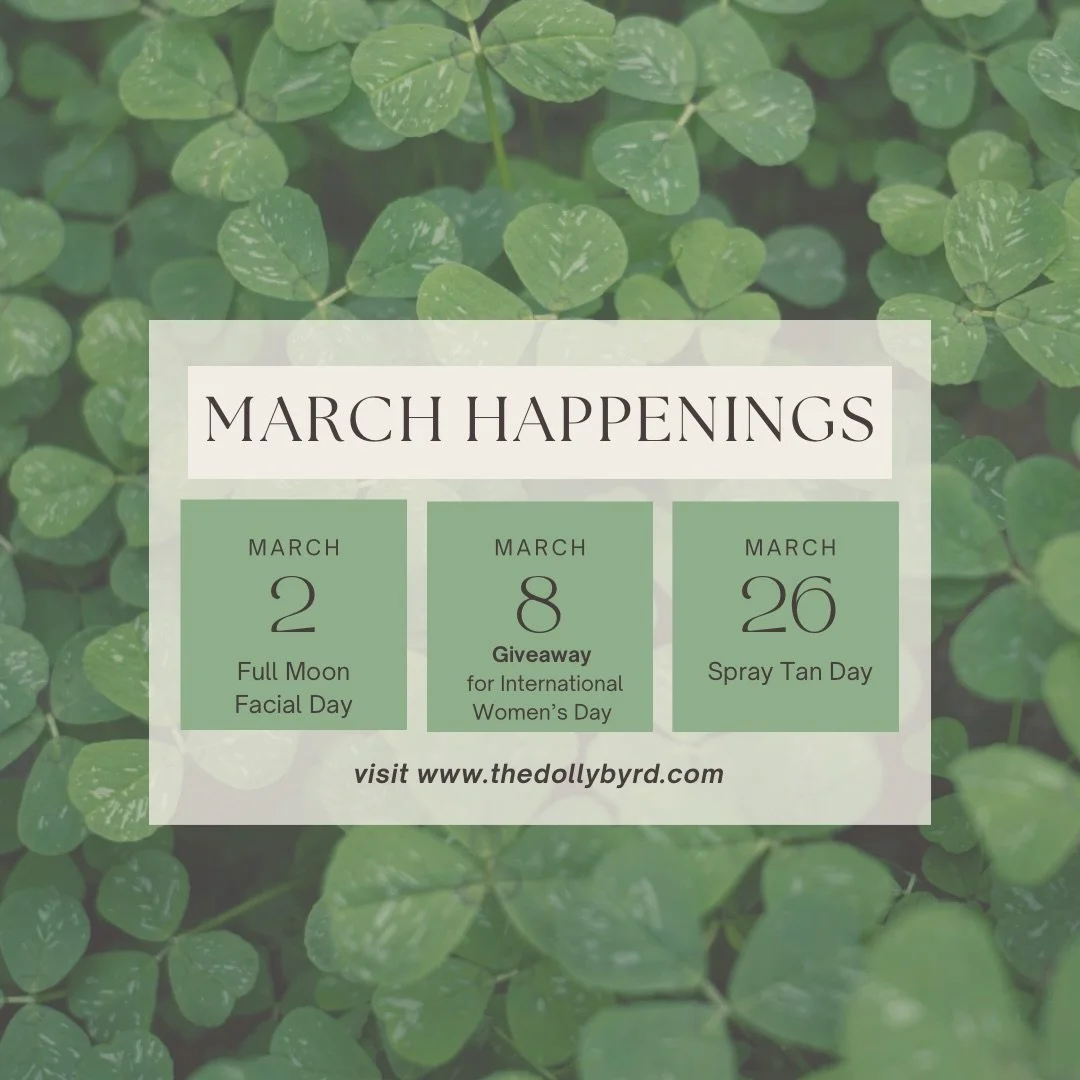 There&rsquo;s only a few days of February left, so here is what&rsquo;s happening in March🍀

March 2: Full Moon Facial Day! Receive a special gift when you book a Full Moon Facial (this is a 90 minute transformation). I only have 4 spots‼️

March 8: