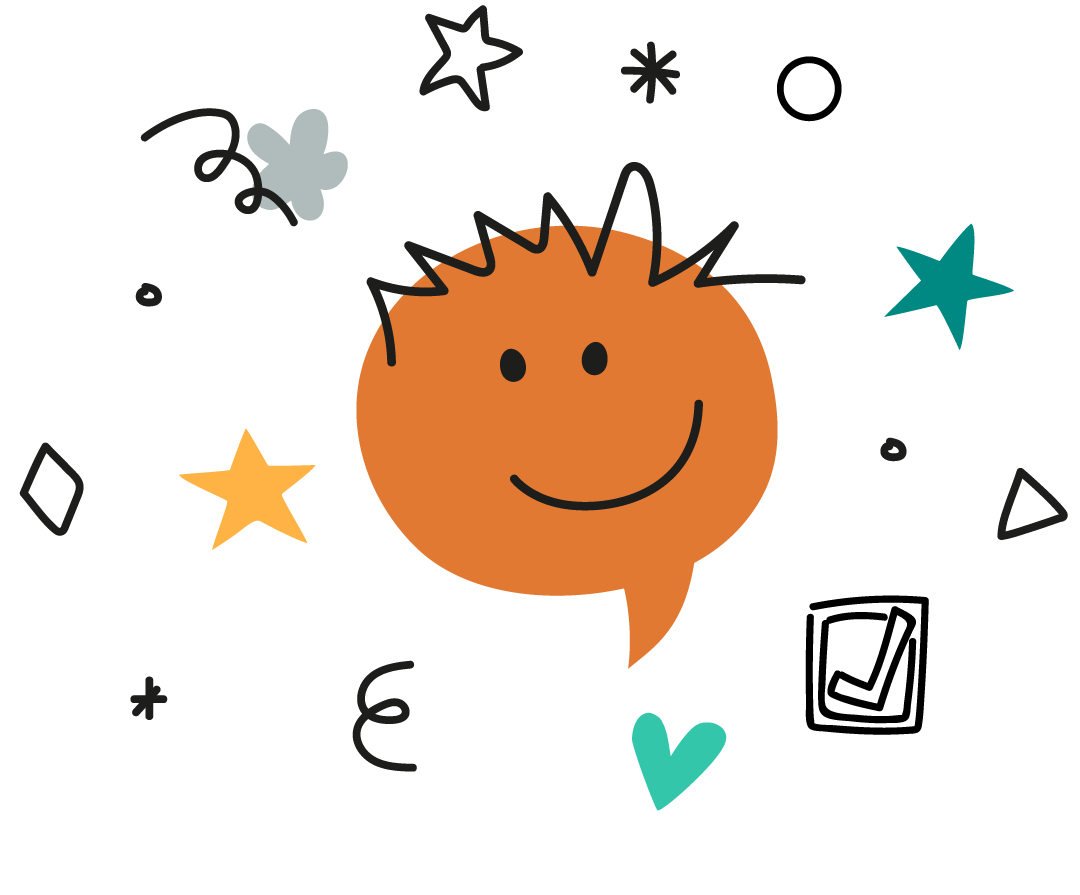 a graphic chat bubble illustrated to look like a little kid