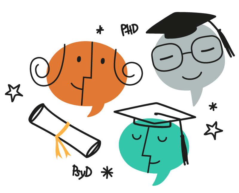 three chat bubbles with diplomas and graduation cap