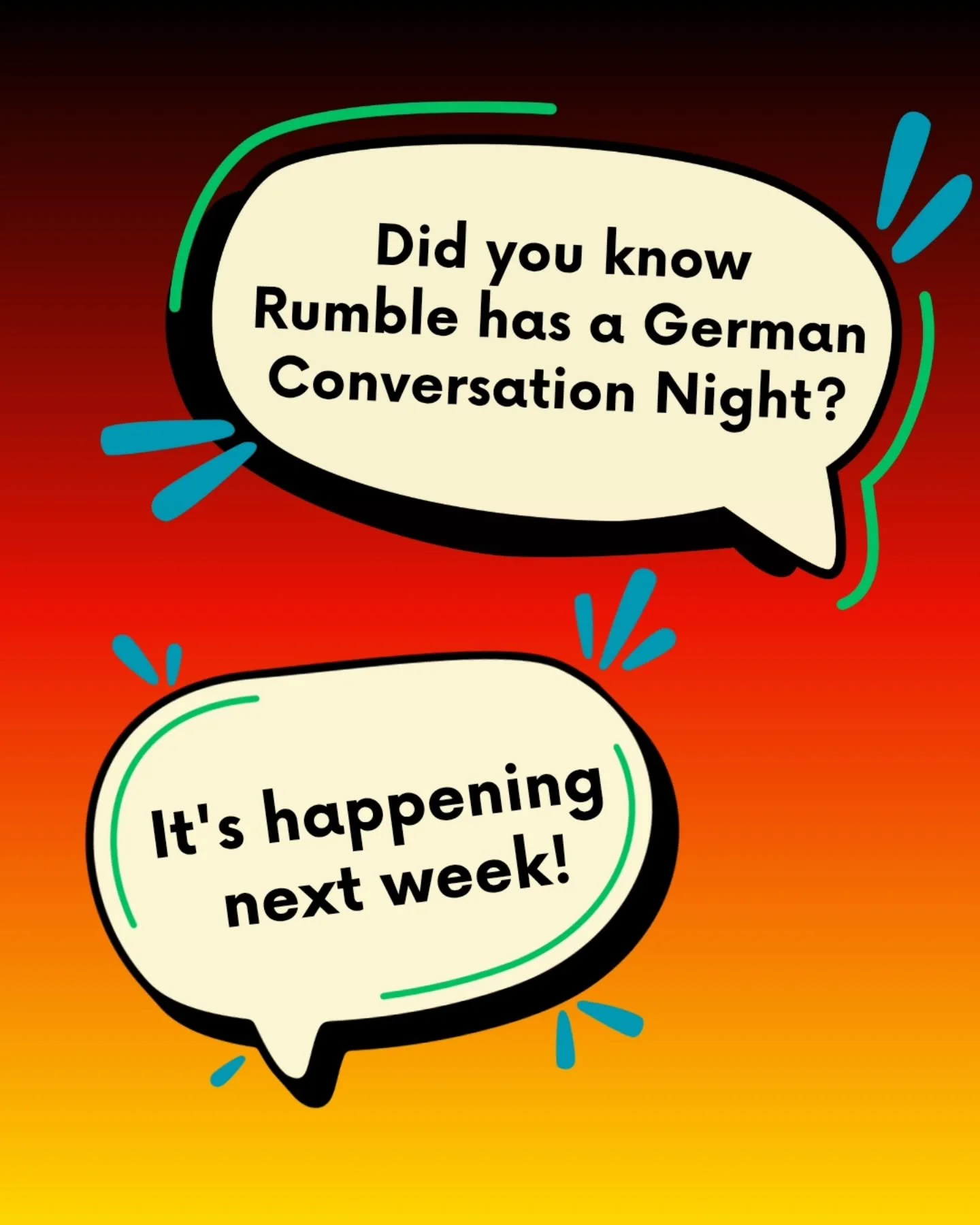 Next week! Join us for German Conversation Night on Tuesday, October 21st. It is truly all levels welcome, and depending on where everyone&rsquo;s fluency is at (the two housemates participating are beginners), we may split up the evening to include 