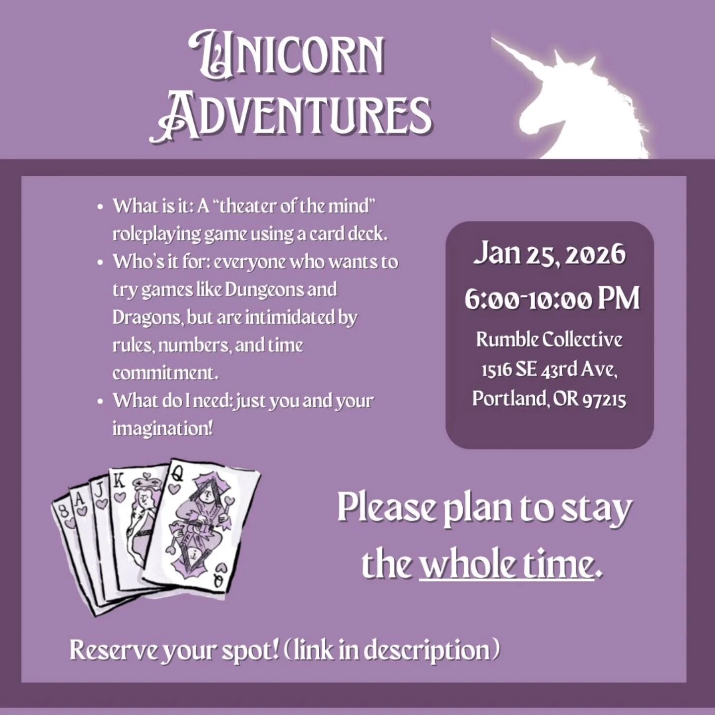 Have you ever wanted to try a roleplaying game, like Dungeons and Dragons, but felt like it was too complicated, too intimidating, or too long? Well, you&rsquo;re in luck!

Unicorn Adventures is a beginner-friendly, shorter roleplaying game that lets