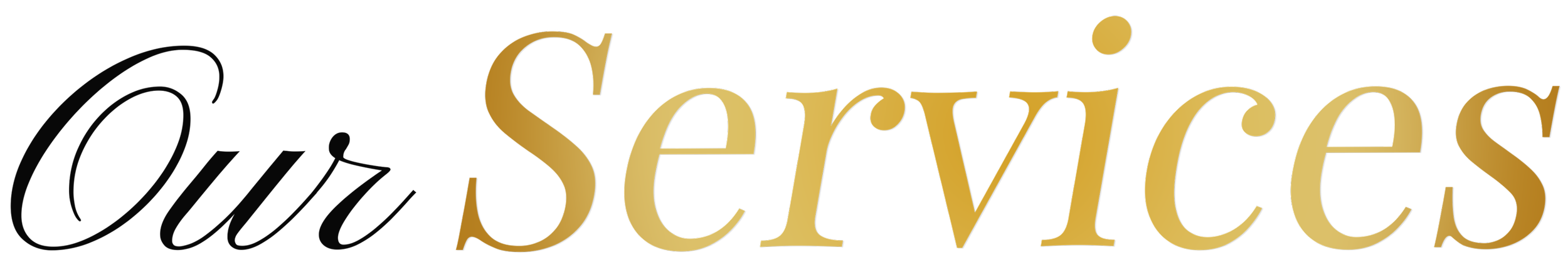 Decorative text reading 'Our Services' in black and gold lettering.