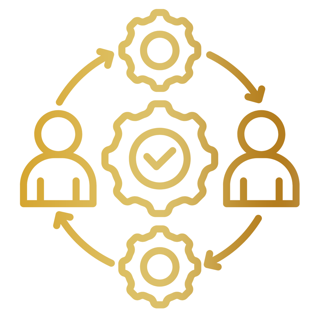 A gold-colored, 3D, circular emblem with a globe, scrolls, and laurel leaves surrounding it.