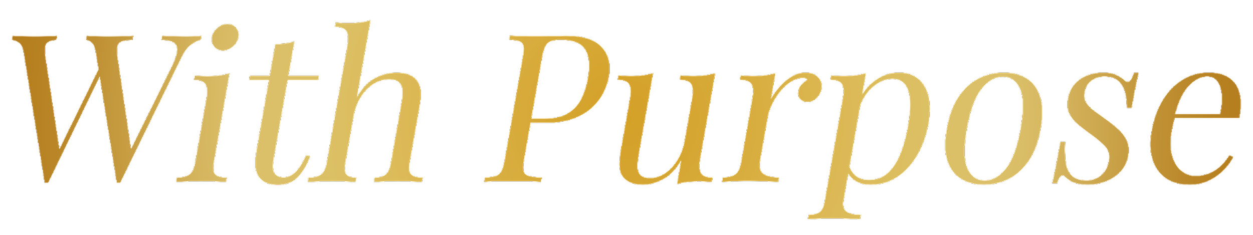 The phrase 'With Purpose' written in gold, three-dimensional text with a slight shadow, on a black background.