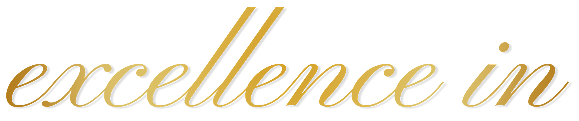 Gold and black text reading "excellence in" in elegant cursive font.