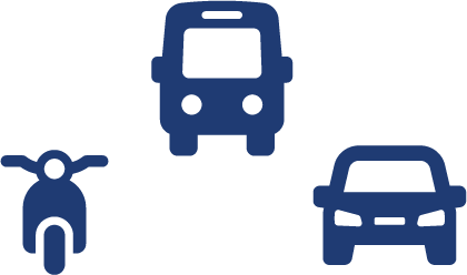 Icon depicting a motorcycle, a bus, and a car