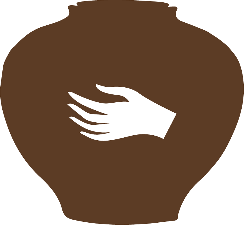 claj ceramics brand icon of clay pot with a hand in the center