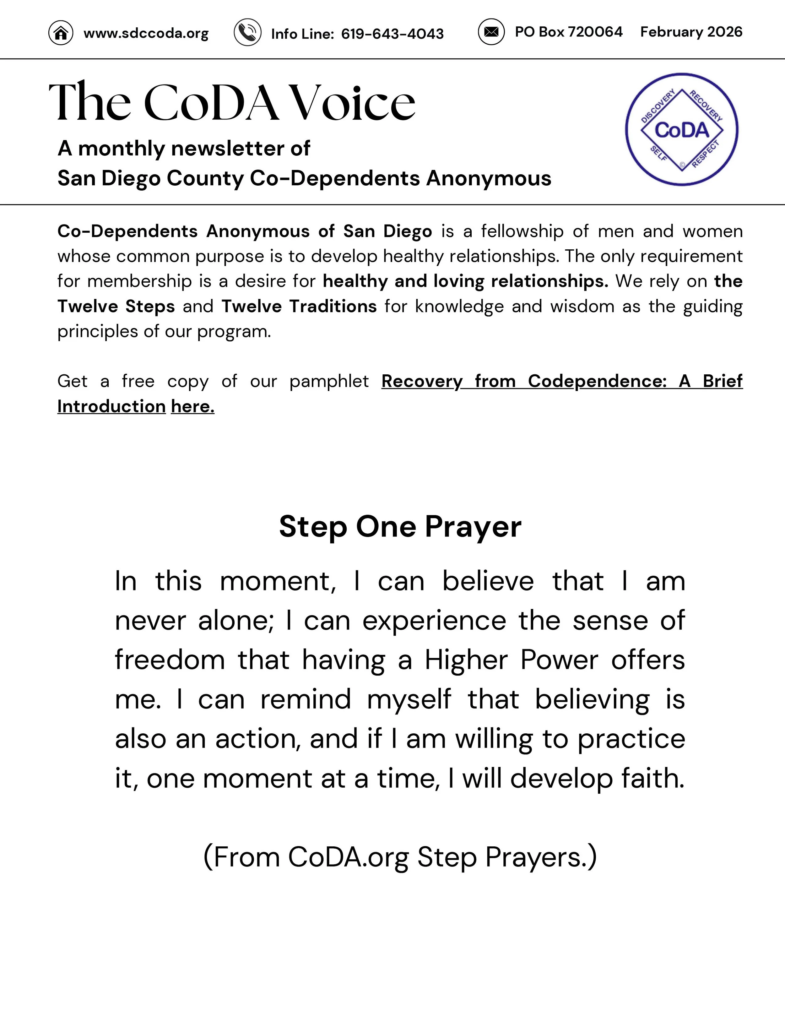 February 2026 CoDA Voice Newsletter