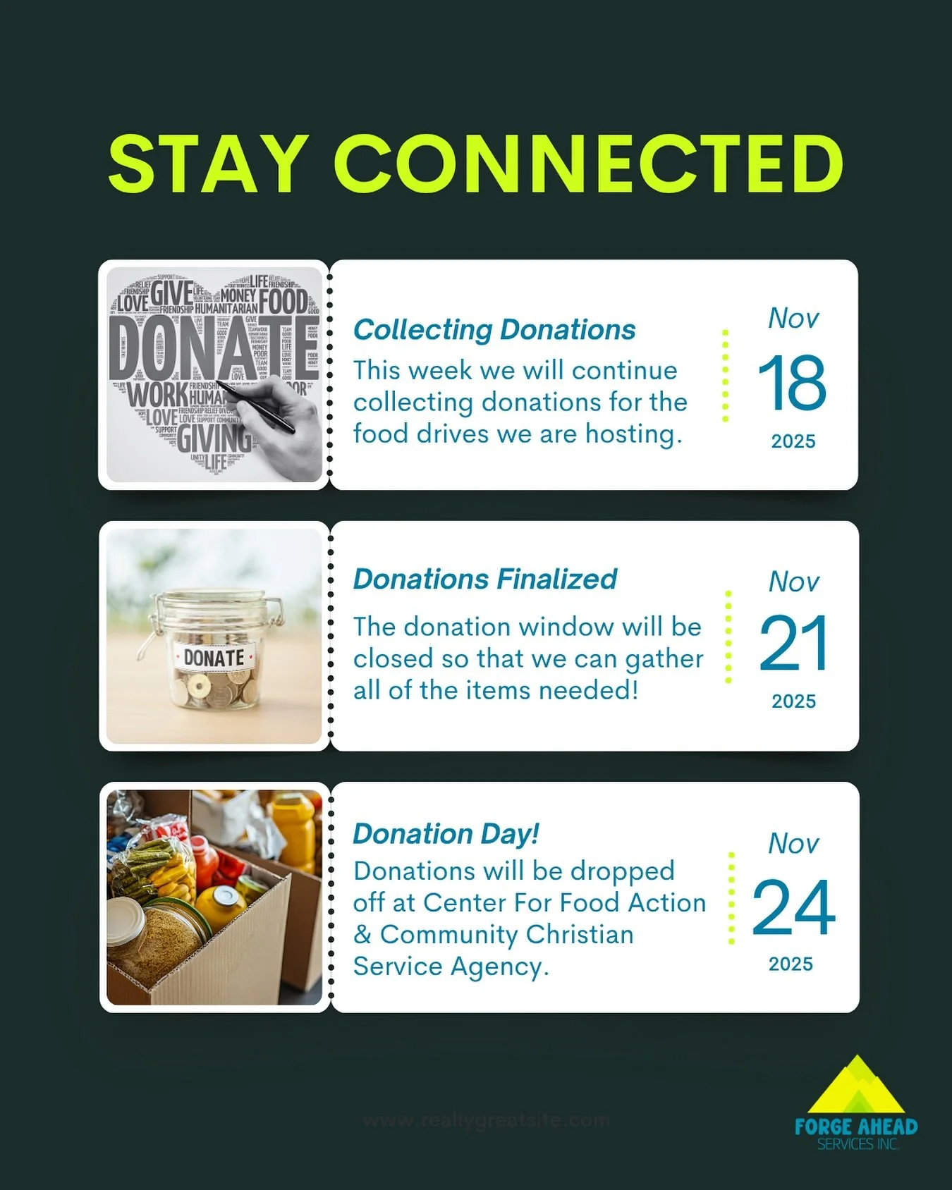 Our coast-to-coast food drive continues. We&rsquo;re collecting donations through November 21 and delivering everything on November 24 to support local families. 

Every contribution strengthens our community, and your support is greatly appreciated!