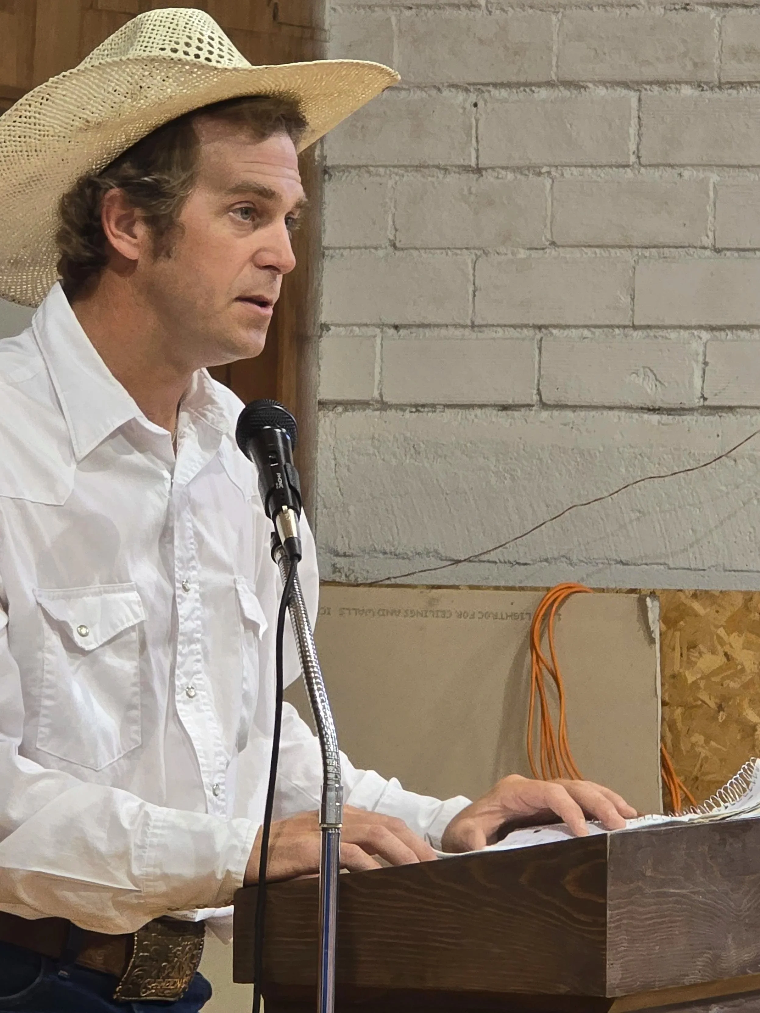 Kyle Gruwell presents area history and Addison Spaugh's contribution to Manville and the surrounding area on July 4, 2026.