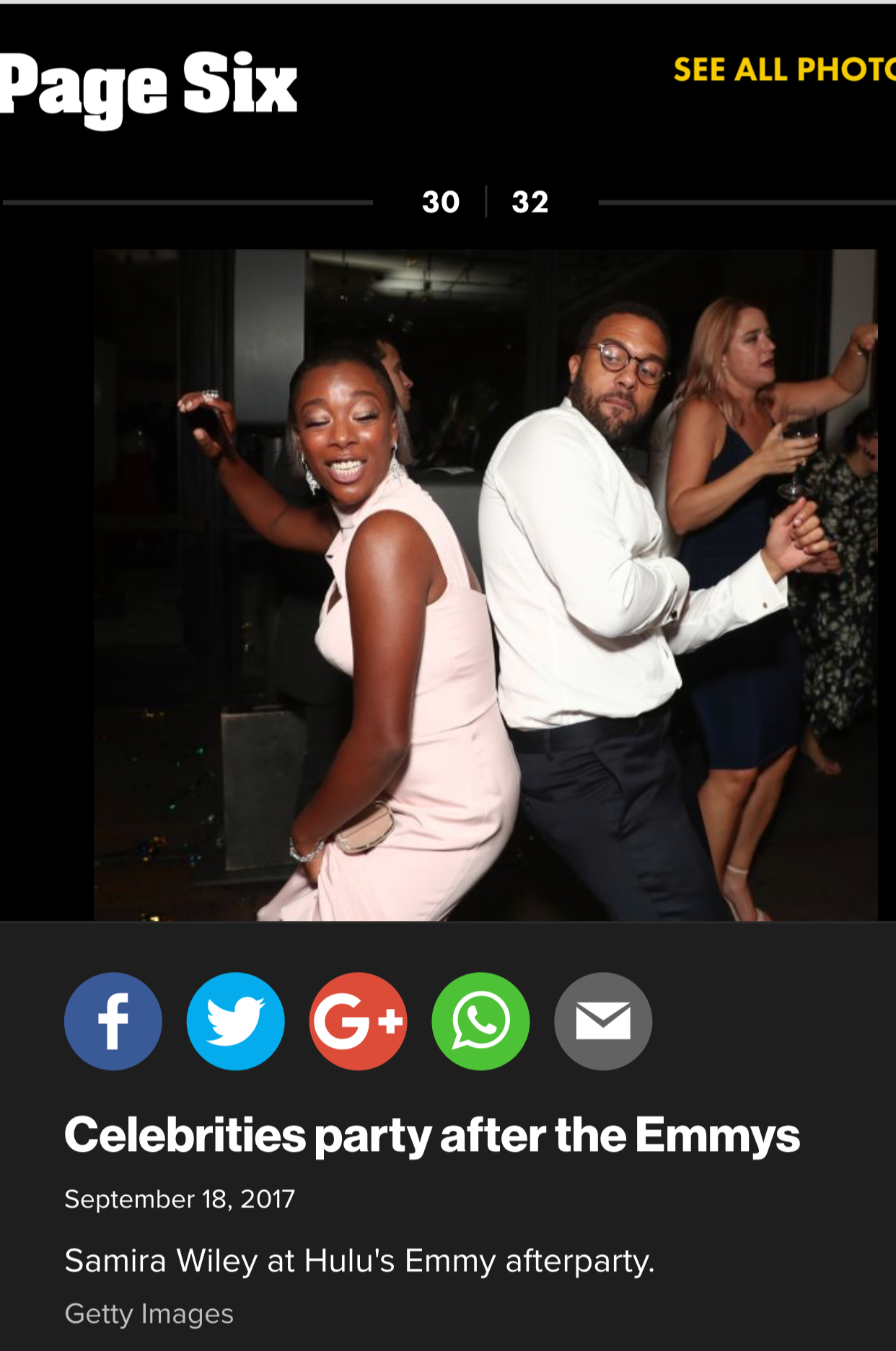 At an Emmy party celebrating (that's me dancing behind the cast of The Handmaid's Tale!)