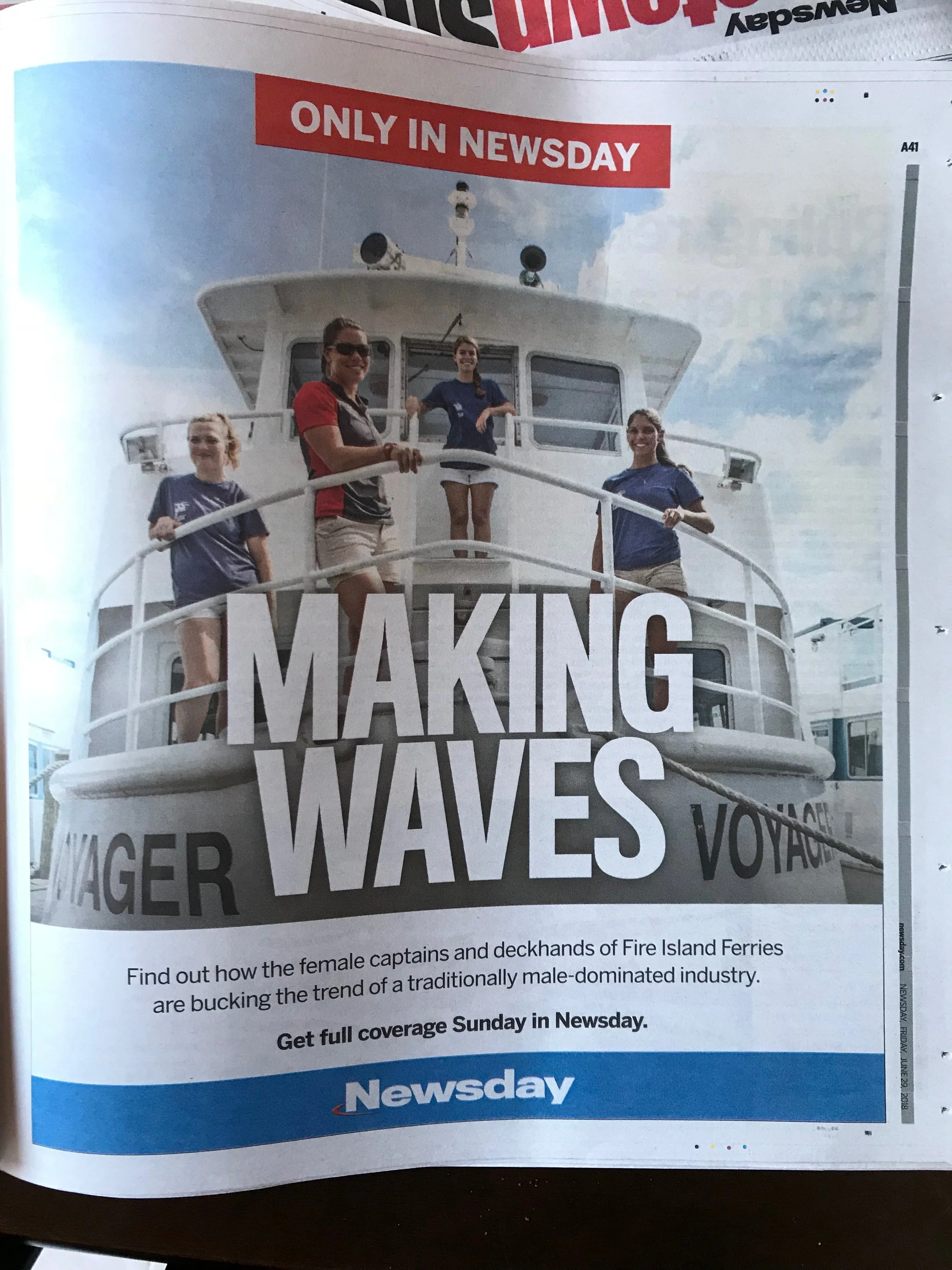 My sister, Captain Morgan, making waves at the ferry company.