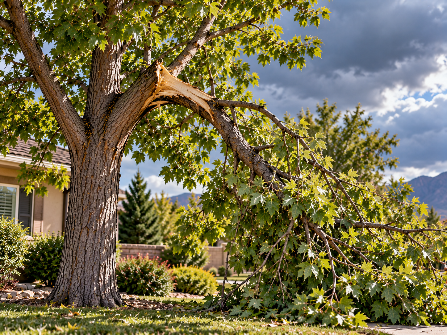 a tree that Your Tree Was Damaged by Wind or a Storm to show as an example as one that needs to be pruned