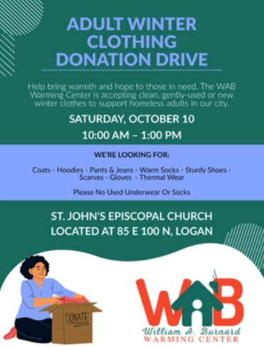 Flyer for Adult Winter Clothing Donation Drive