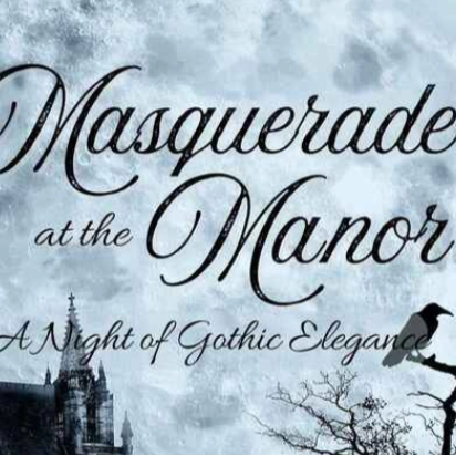 logo for masquerade manor with moon background