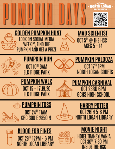 Flyer for Pumpkin Days with QR code for more information. Has dates and times for activities spread out throughout the month.