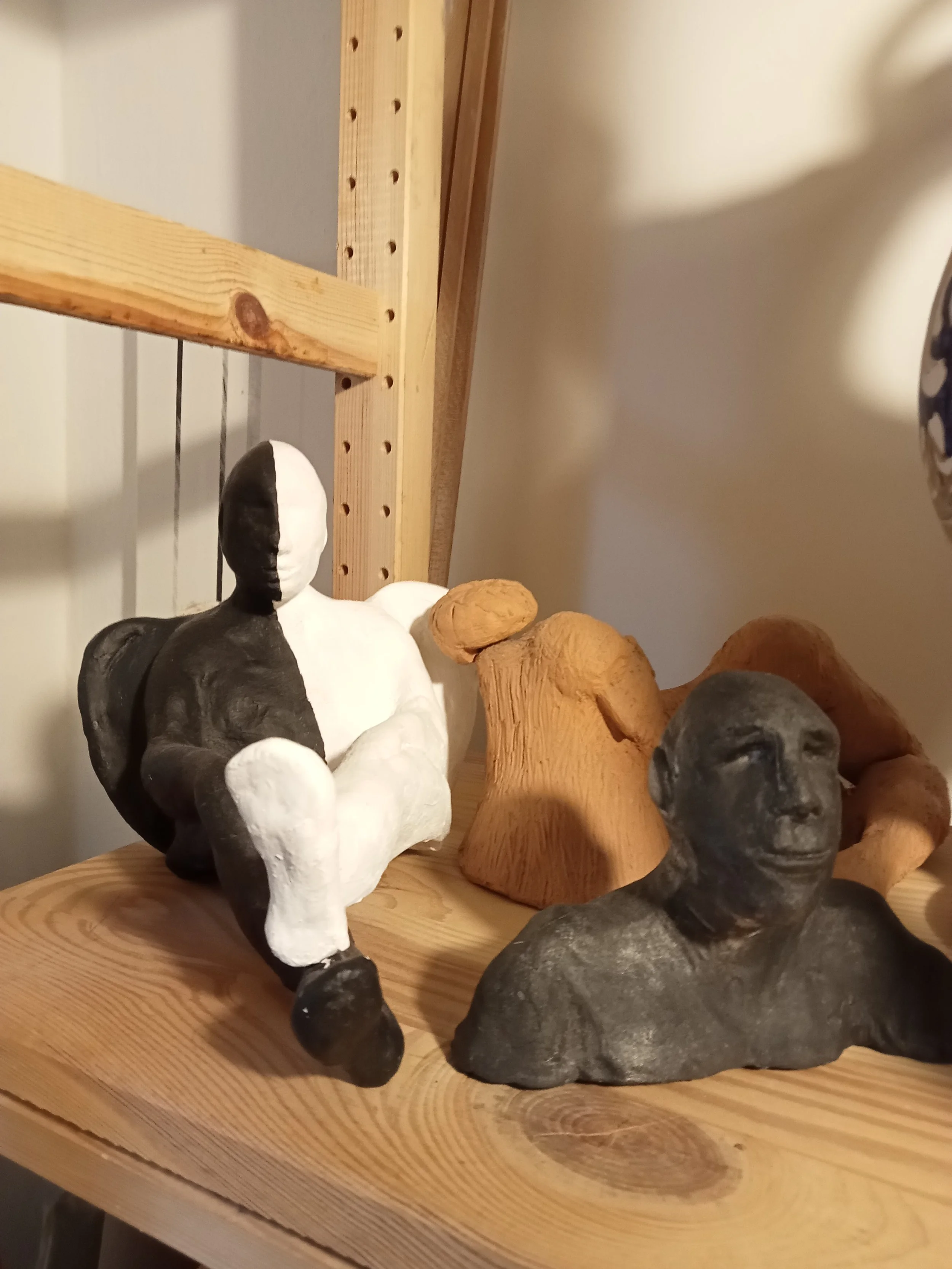 White and Black angel, painted terracotta