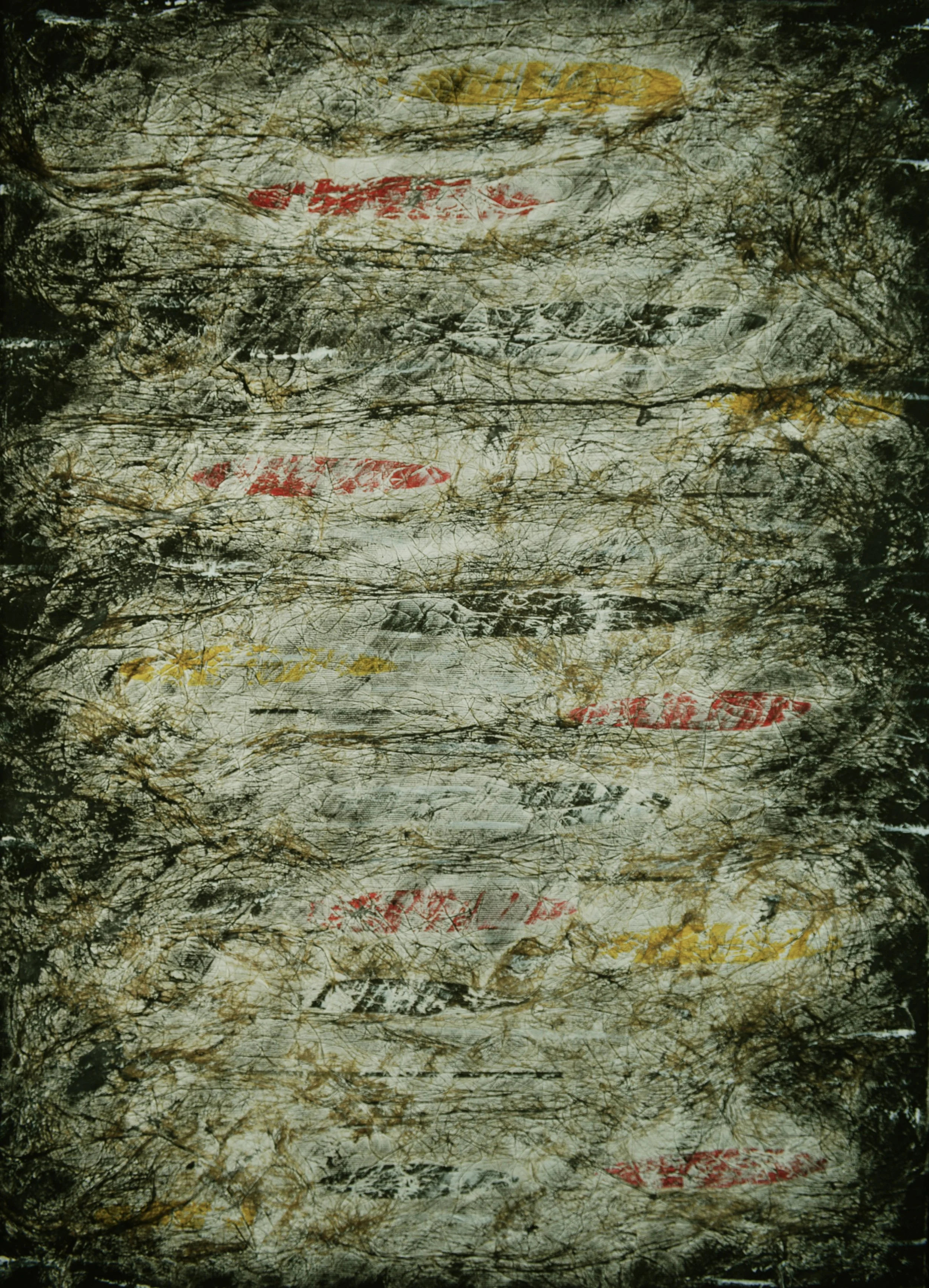 Interspaces,
2026, 50 cm x 70 cm,
Acrylic (Glow-in-the-dark colors) and hemp fiber on canvas