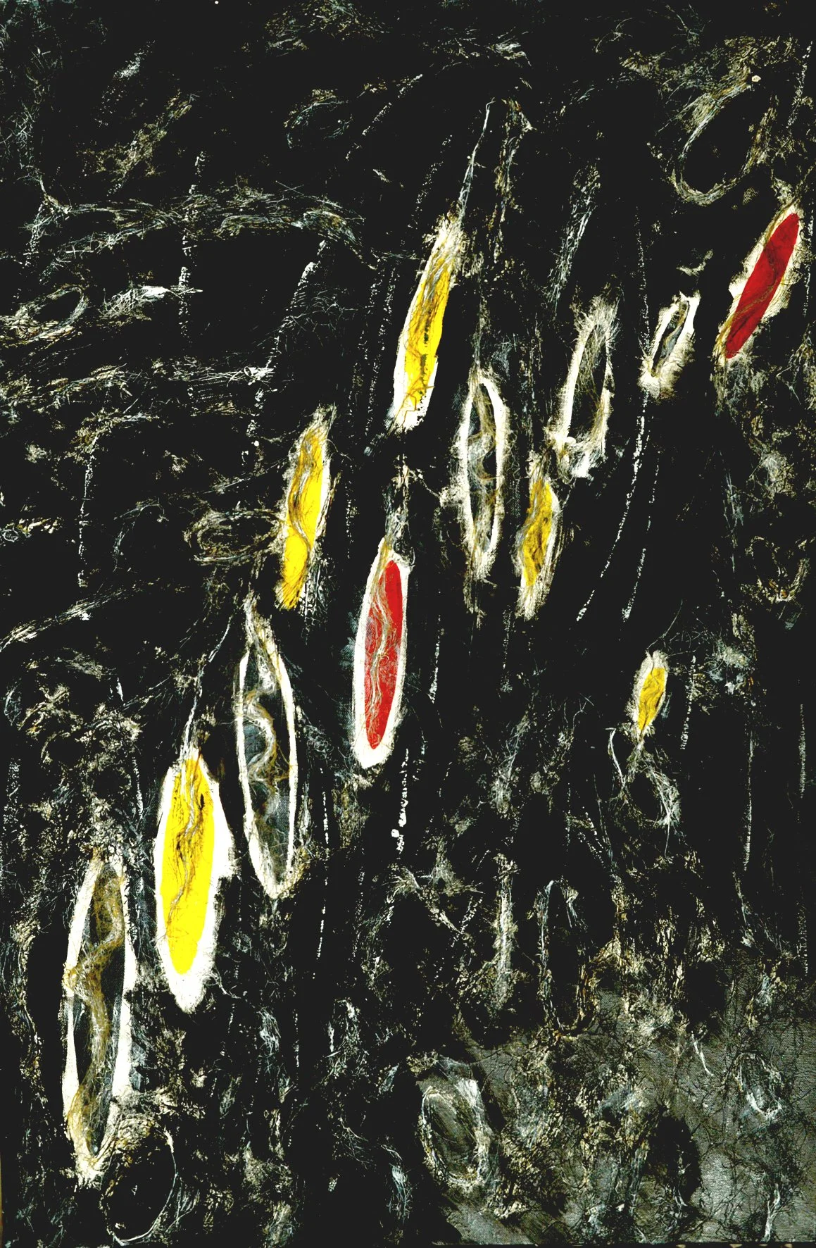 Cosmoforme 13,
2026, 5 cm x 80 cm,
Acrylic (Glow-in-the-dark colors) and hemp fiber on canvas