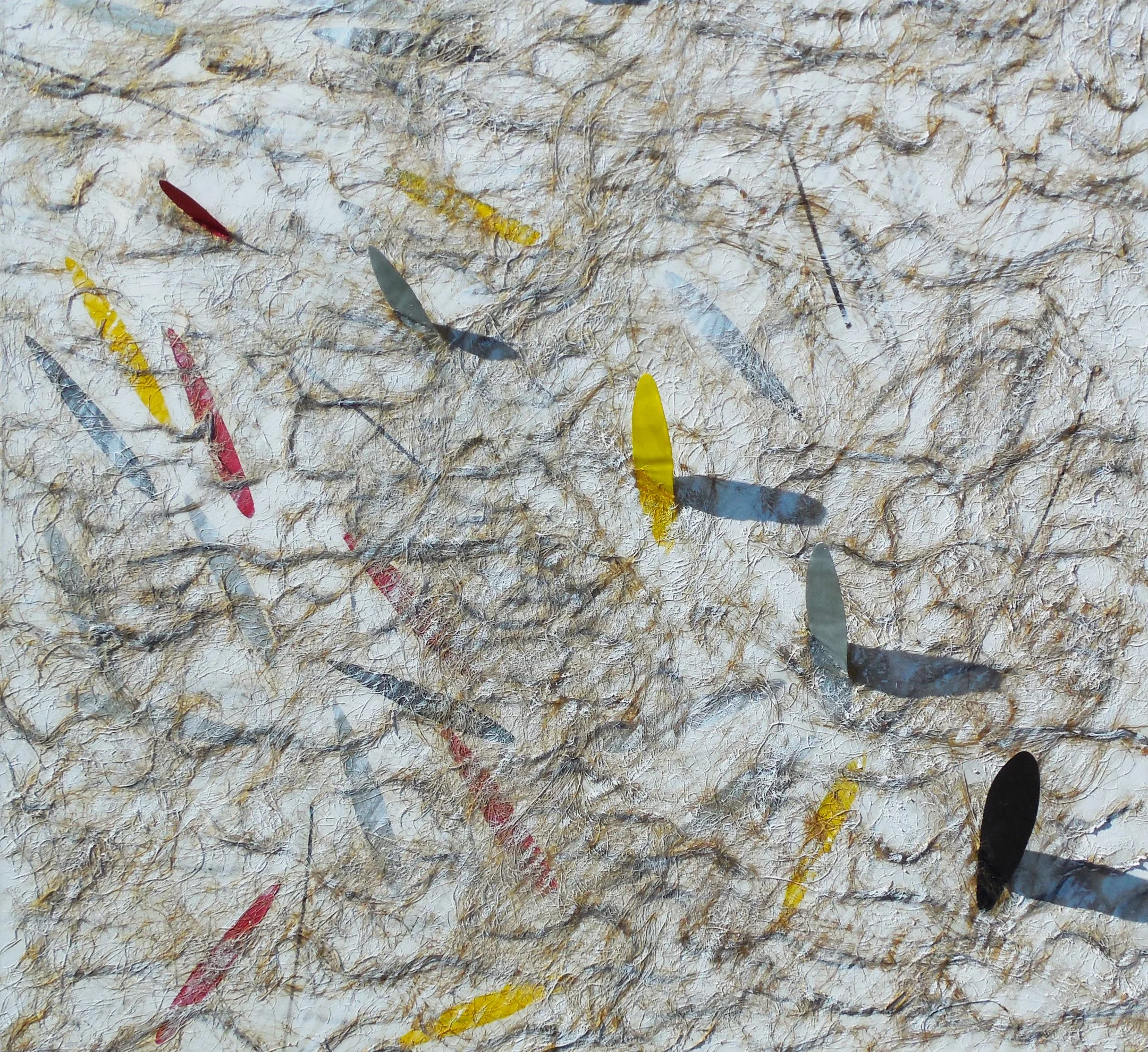 Out of space,
2019, 120 cm x 120 cm,
Acrylic metal sheet and hemp fiber on canvas
