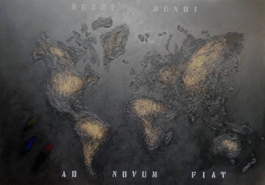 Ad Novum Fiat,
2023, 150 cm x 100 cm,
Acrylic and hemp fiber on canvas