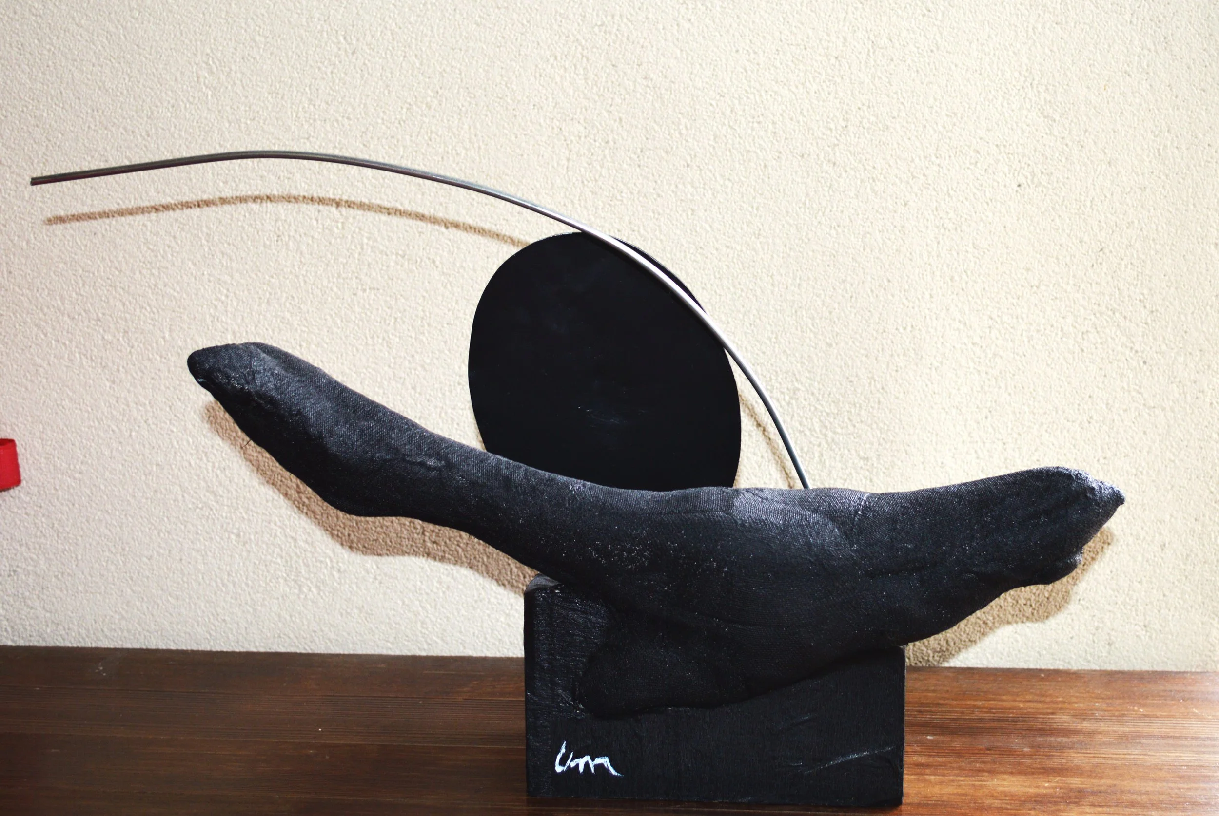 Cosmomegattera, painted terracotta, metal and timber