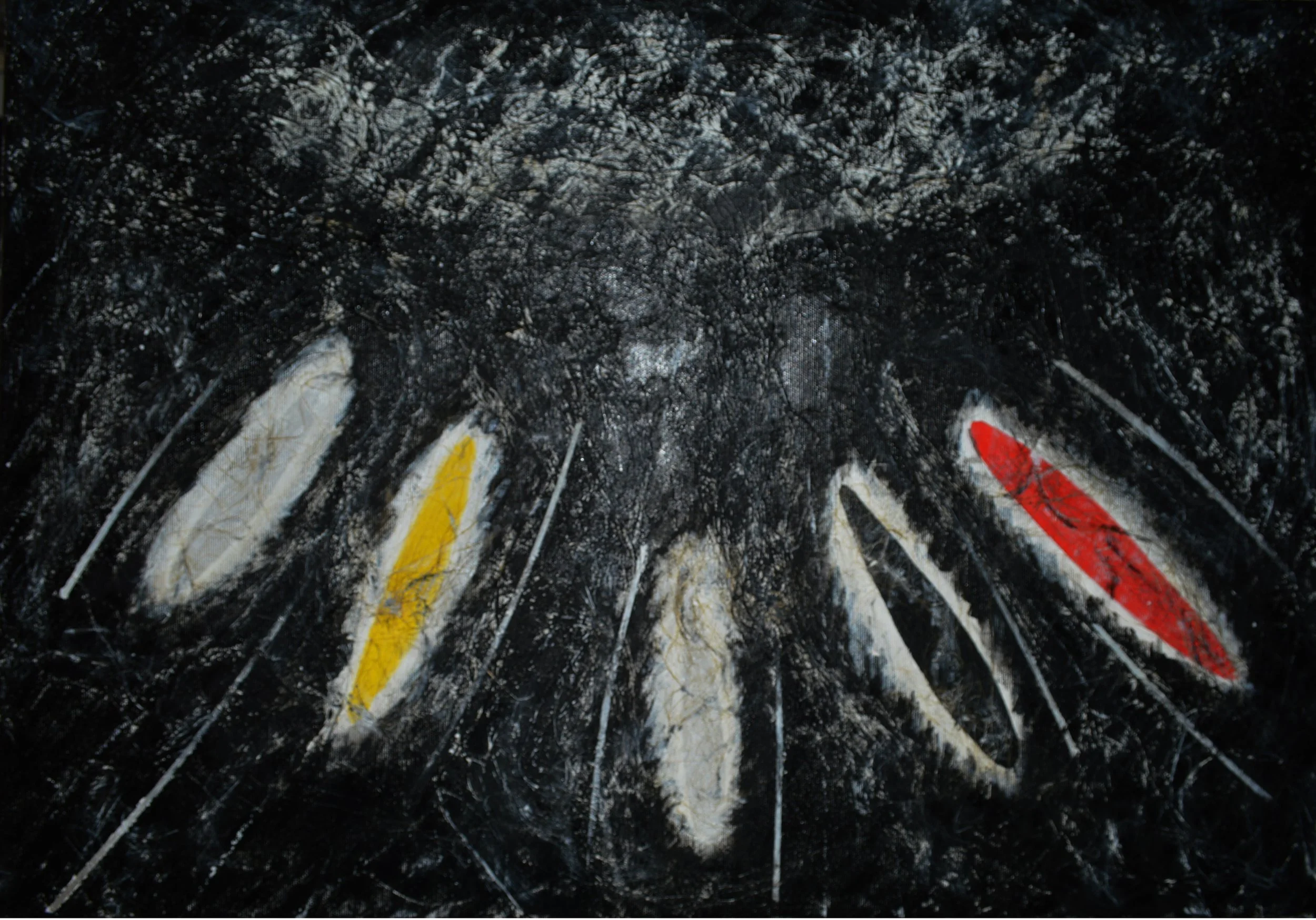 No Title,
2026, 70 cm x 50 cm,
Acrylic (Glow-in-the-dark colors) and hemp fiber on canvas