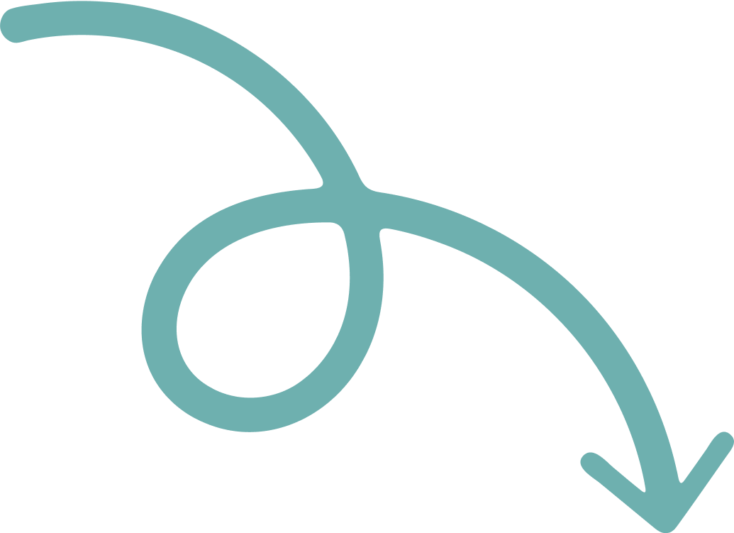 A light blue, stylized spiral arrow pointing downward, resembling a cartoonish, curved arrow.